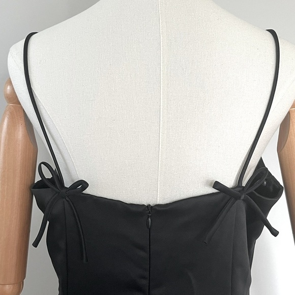 Vintage Scott McClintock Dress Black Satin Formal Midi Length Bow Details 12P - Picture 6 of 16
